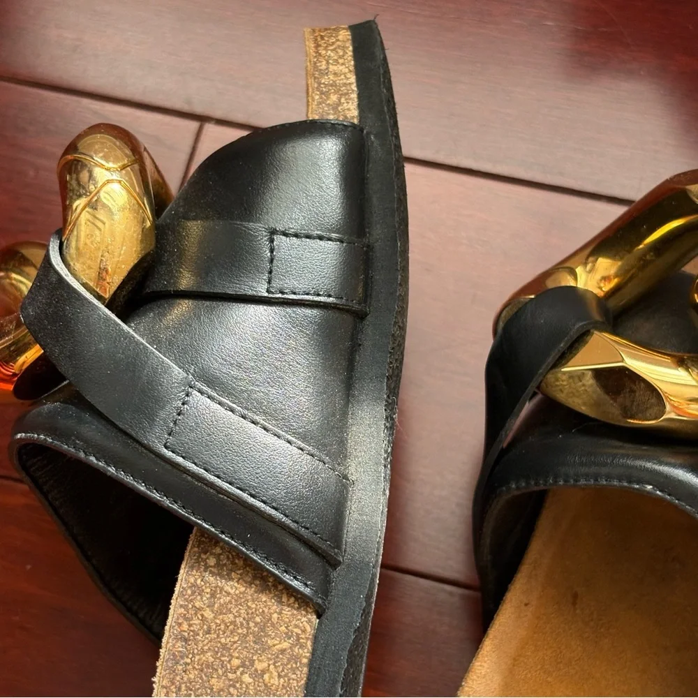 JW Anderson Chain Link Sandal Slides Gold Black Leather - Picture 6 of 11